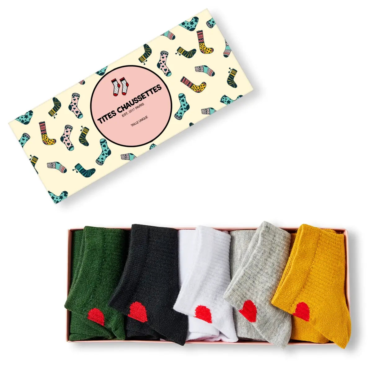 Lot de 5 chaussettes mi-hautes avec cœur rouge au talon