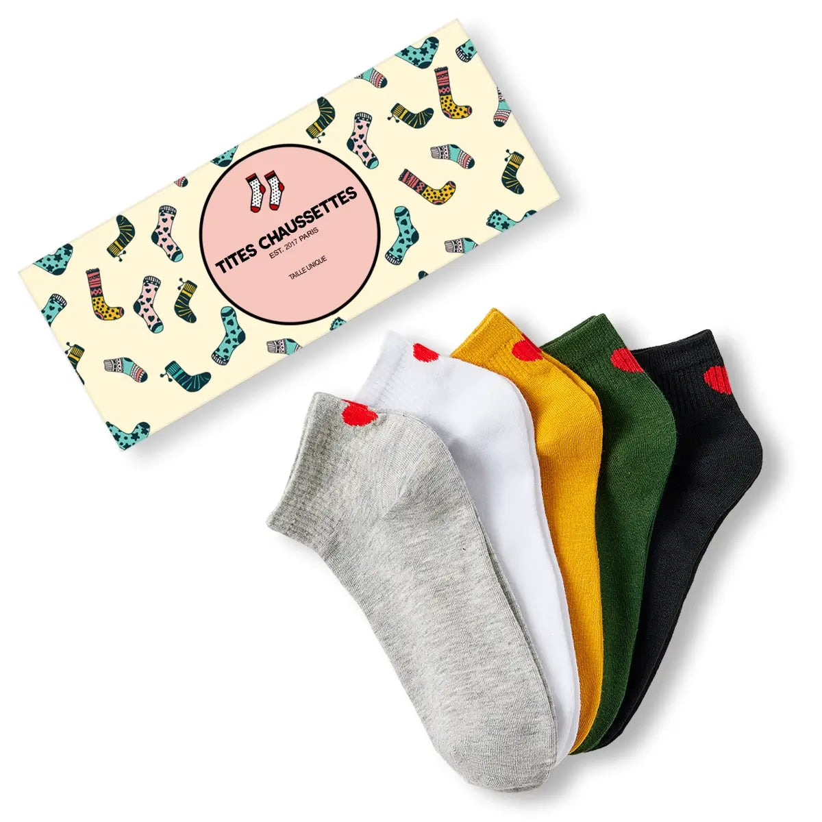 Lot de 5 chaussettes mi-hautes avec cœur rouge au talon