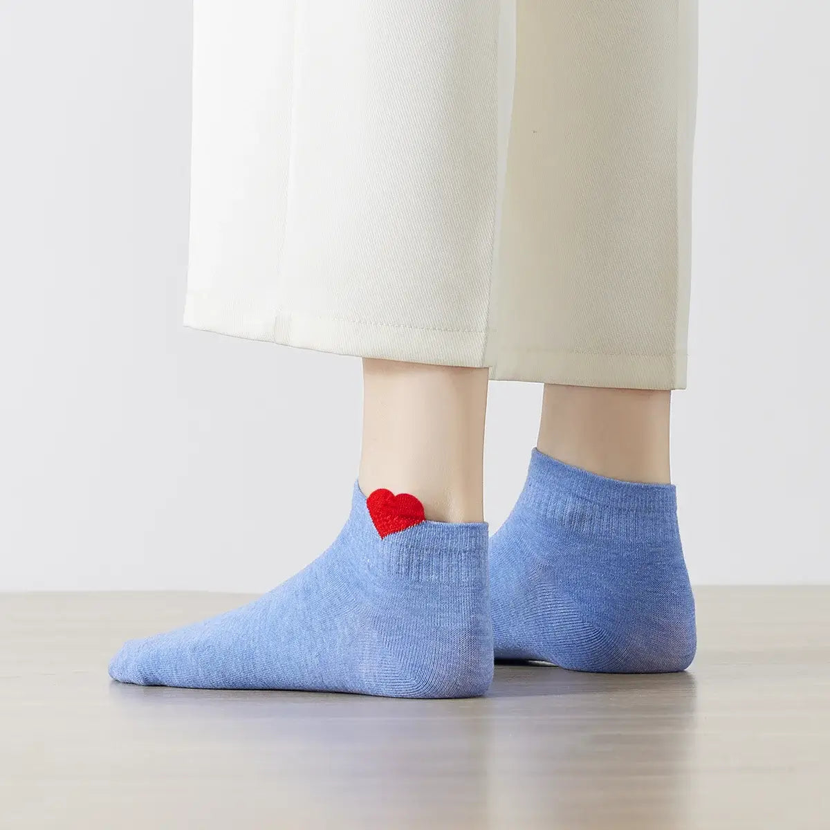 Lot de 5 chaussettes unies avec petit cœur brodé