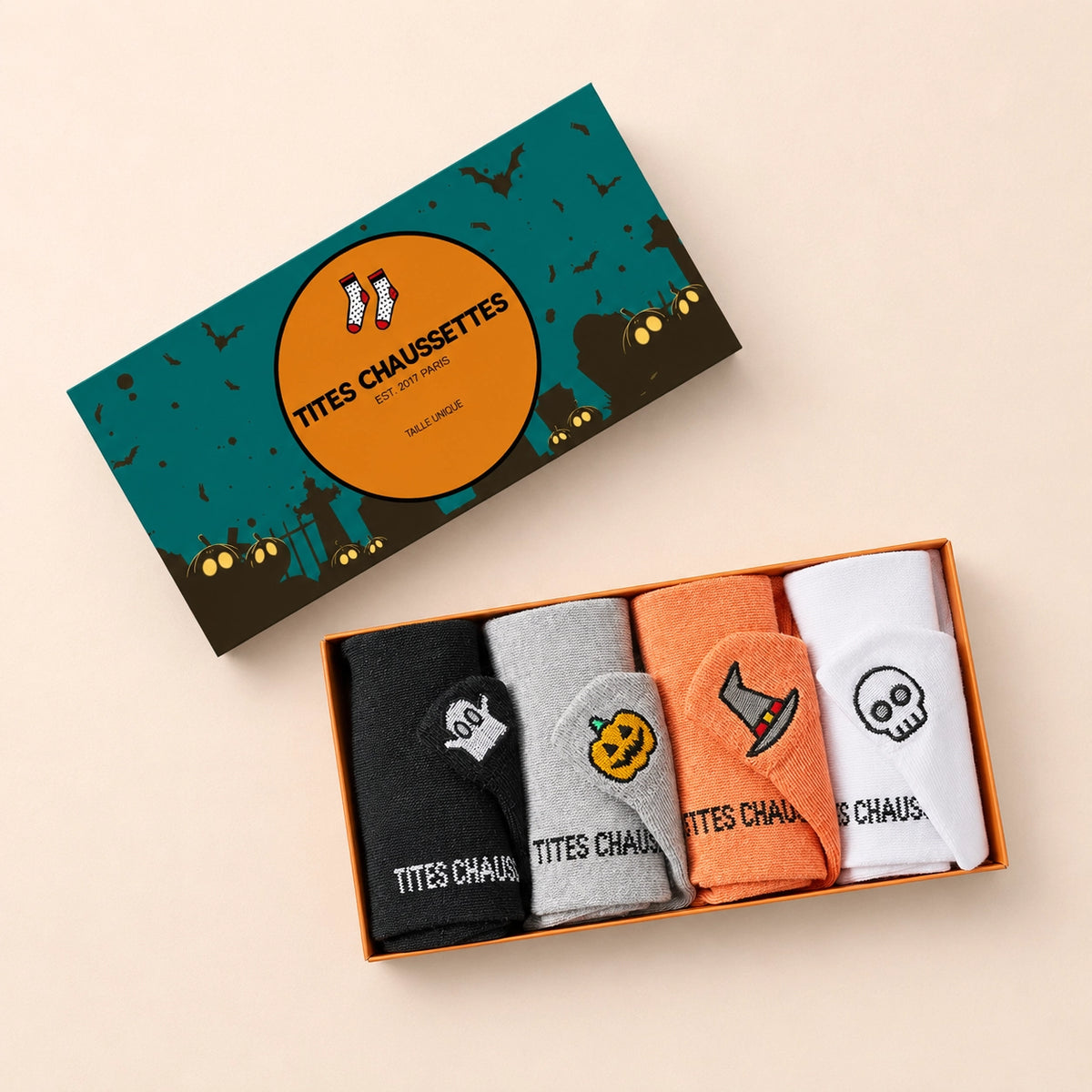 Chaussettes halloween en coton à languette tête de mort pour femme | Chaussettes confortables et élégantes | Idéales pour le quotidien ou les occasions spéciales | Disponibles en plusieurs couleurs et tailles