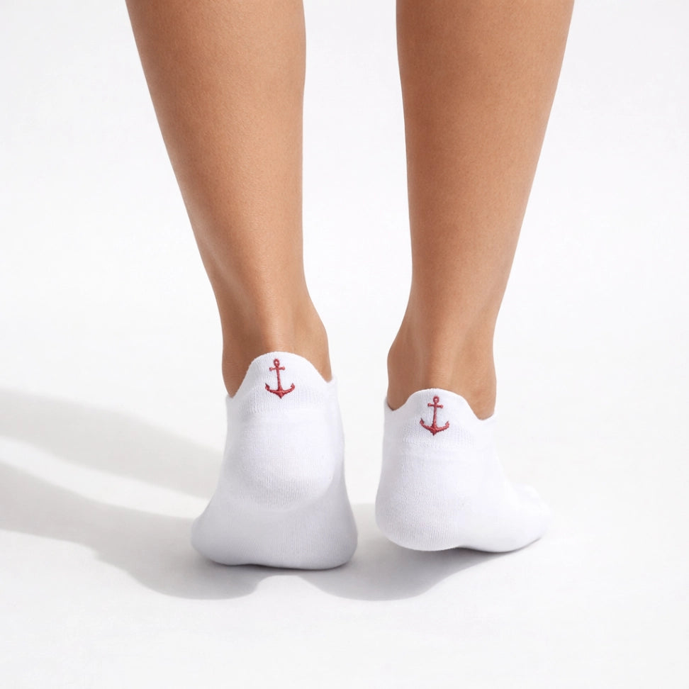 Lot de 5 chaussettes fantaisie à languette, motifs marins brodés, confort stretch, tailles 35-41. Idéal pour un look frais et sans ampoules.