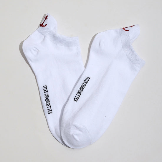 Lot de 5 chaussettes fantaisie à languette, motifs marins brodés, confort stretch, tailles 35-41. Idéal pour un look frais et sans ampoules.
