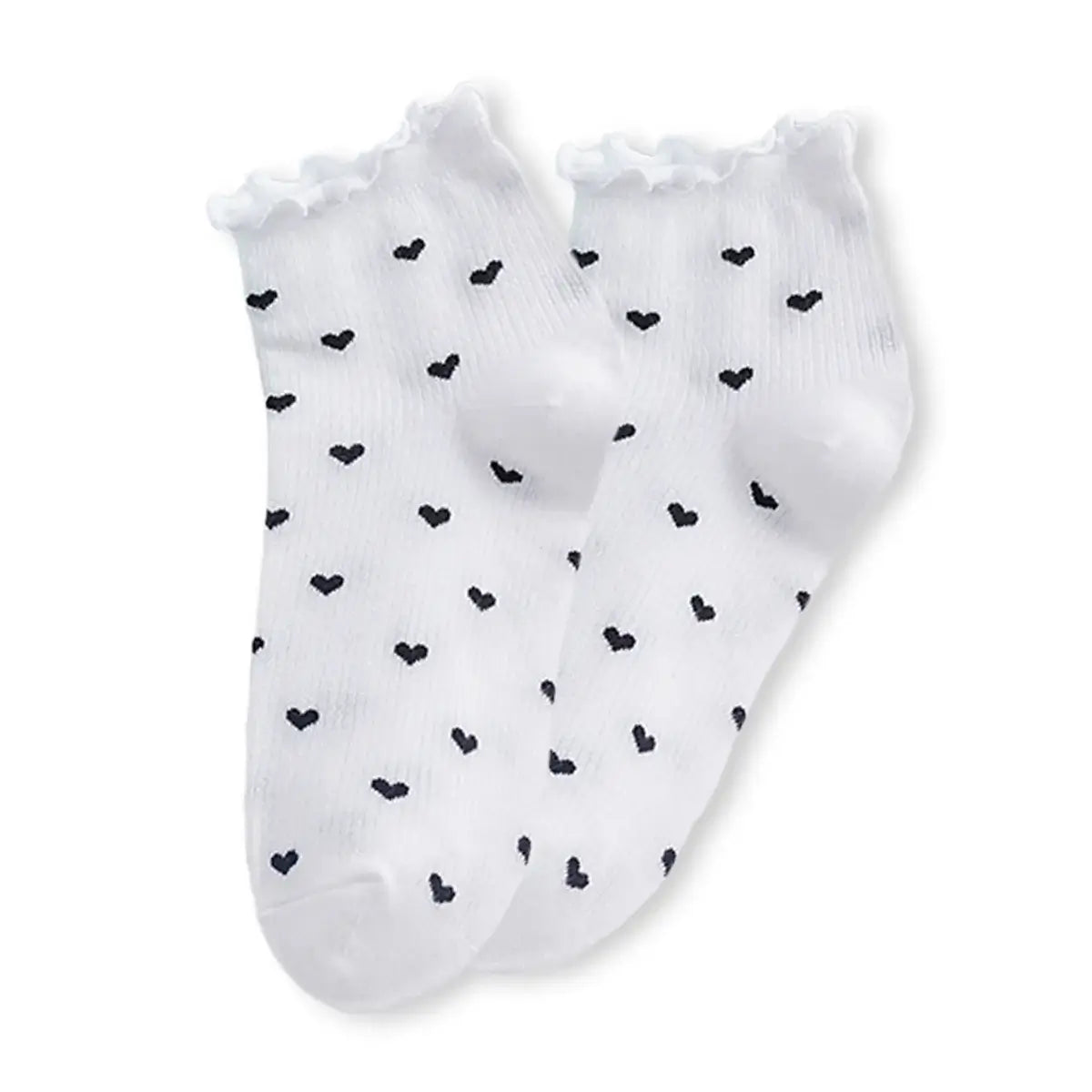 Lot de 5 chaussettes mi-hautes cœur. Taille 35-41. Bord dentelle, coton doux et imprimé romantique. Élégantes, confortables et idéales au quotidien.
