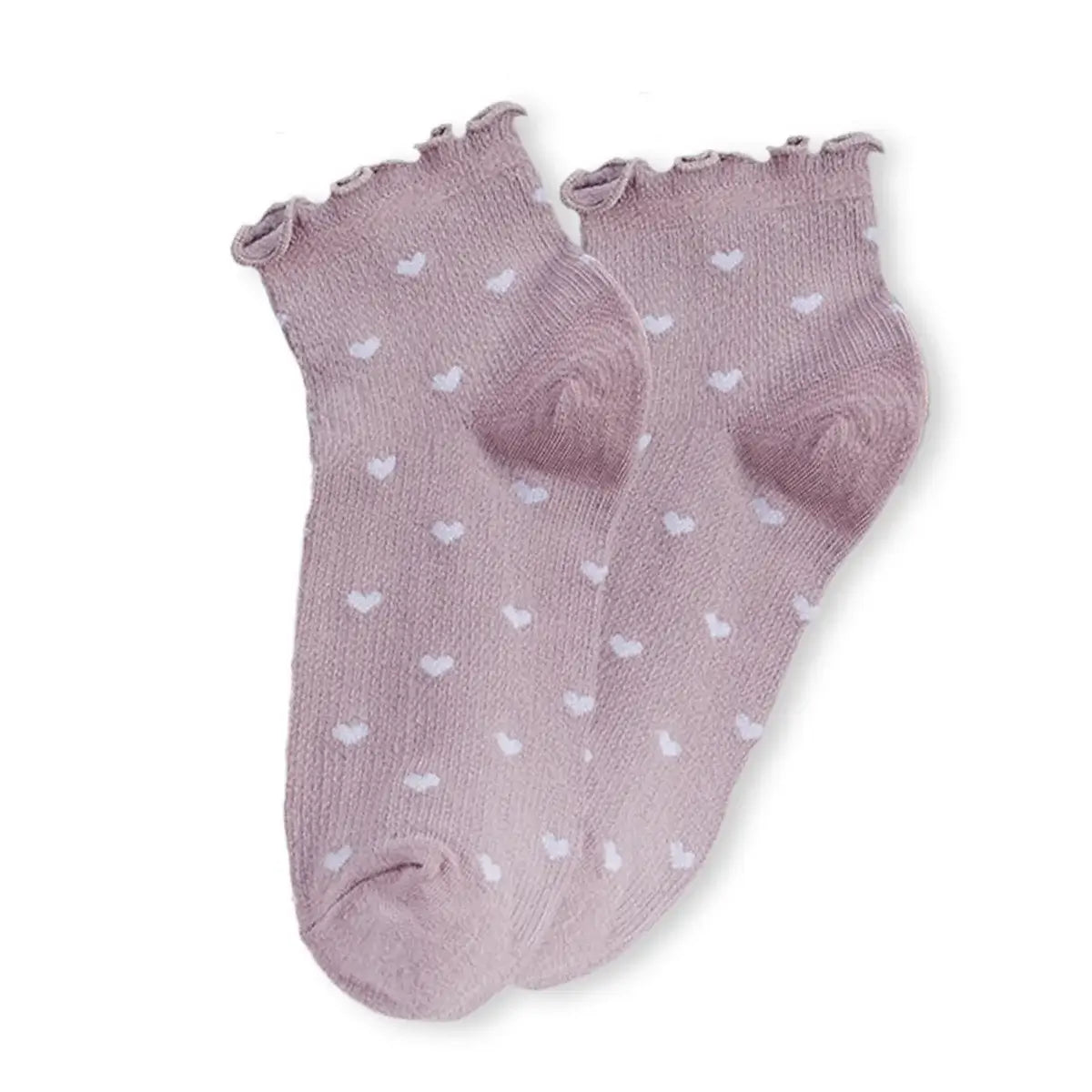 Lot de 5 chaussettes mi-hautes cœur. Taille 35-41. Bord dentelle, coton doux et imprimé romantique. Élégantes, confortables et idéales au quotidien.