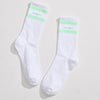 Chaussettes blanches, 2 bandes contrastées vert pastel, broderie Love You
Chaussettes montante esprit sport
