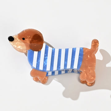 Pince cheveux Chien de 7,5 cm disponible en marinière bleue ou pull rose. Accessoire cheveux original et tendance, parfait pour offrir ou se faire plaisir.