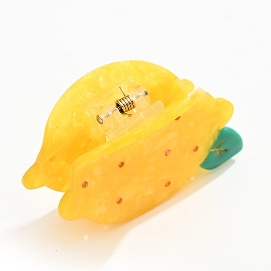 Pince cheveux en forme de citron, coloris jaune et vert
