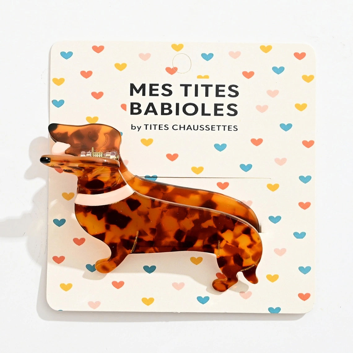 Pince cheveux chien en acétate écaille 9,5 cm. Accessoire coiffure original et tendance, idéal pour cheveux mi-longs à longs, maintien confortable.
