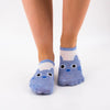 Socquettes basses, motif tête de chat sur le devant du pied, coloris blanc & bleu