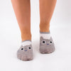 Socquettes basses, motif tête de chat sur le devant du pied, coloris blanc & gris chiné