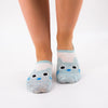 Socquettes basses, motif tête de chat sur le devant du pied, coloris blanc & vert