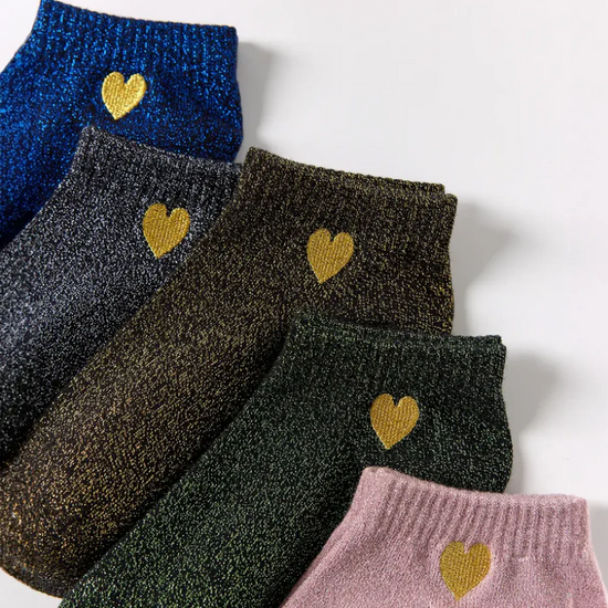 Chaussettes lurex à paillette à motif coeur doré pour femmes | Chaussettes douces et confortables | Fabriquées à partir de matériaux de haute qualité | Un cadeau parfait pour les femmes de tous âges