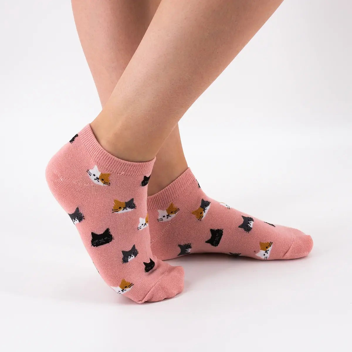 Socquettes basses, motif têtes de chats