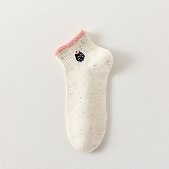 Lot de 5 chaussettes basses à motifs animaux, fond beige, languette anti-frottement, matière douce et stretch. Taille unique 35-41.
