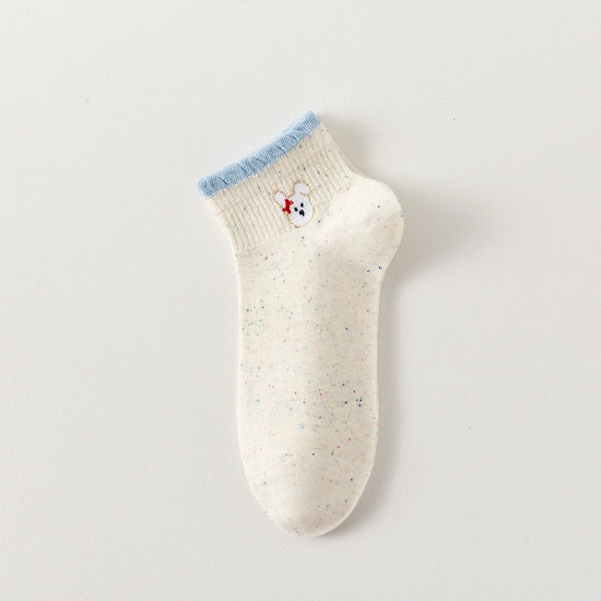 Lot de 5 chaussettes basses à motifs animaux, fond beige, languette anti-frottement, matière douce et stretch. Taille unique 35-41.