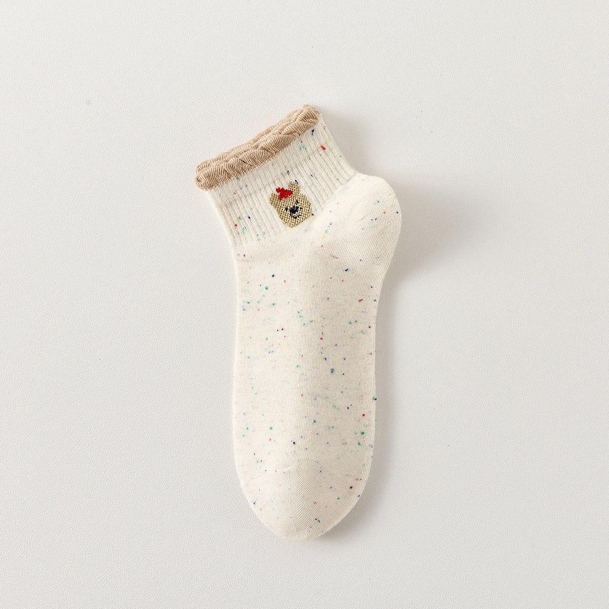 Lot de 5 chaussettes basses à motifs animaux, fond beige, languette anti-frottement, matière douce et stretch. Taille unique 35-41.