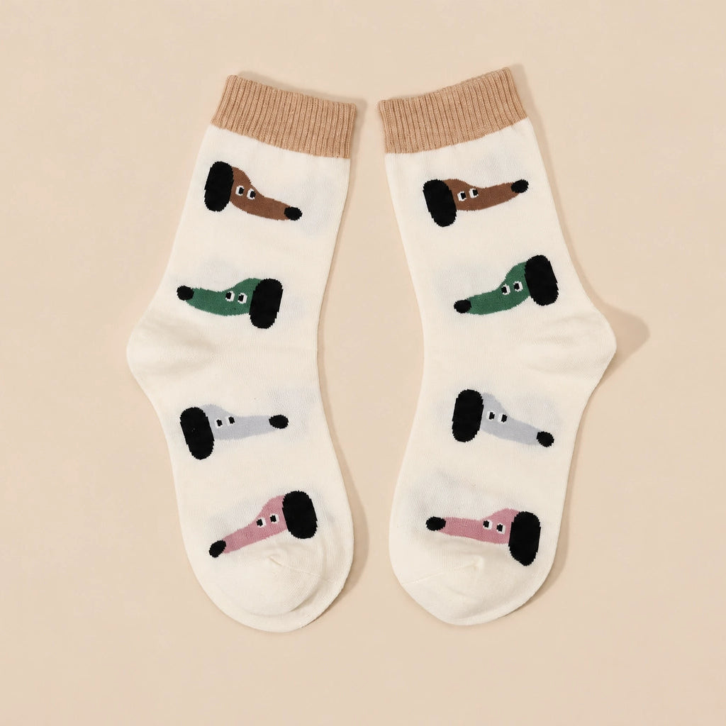Chaussettes hautes chiens et chats pour femme, vendues à l’unité. Deux motifs animaliers originaux, matière douce et stretch, taille unique 35-41.