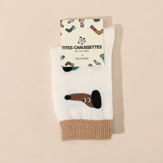 Chaussettes hautes chiens et chats pour femme, vendues à l’unité. Deux motifs animaliers originaux, matière douce et stretch, taille unique 35-41.
