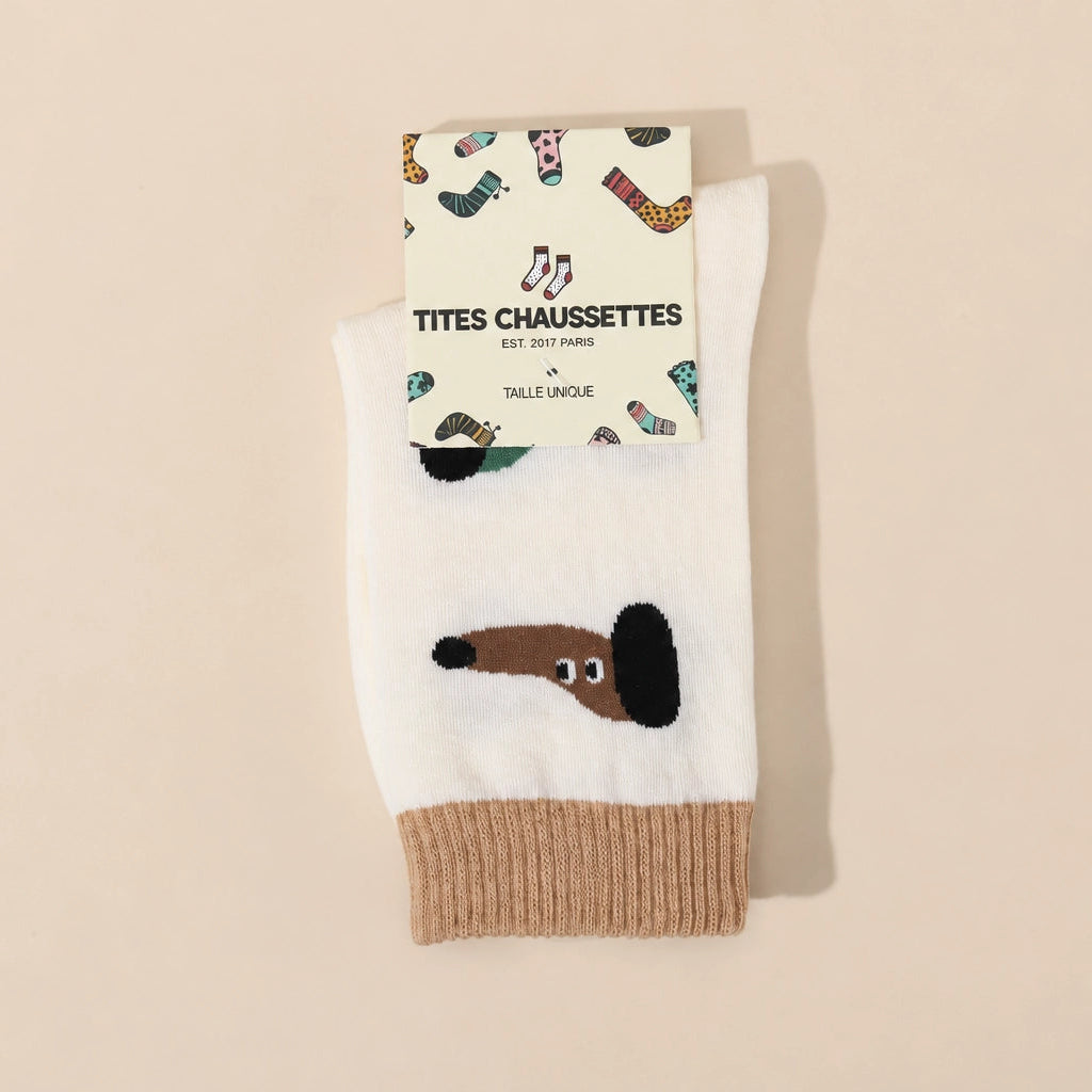 Chaussettes hautes chiens et chats pour femme, vendues à l’unité. Deux motifs animaliers originaux, matière douce et stretch, taille unique 35-41.